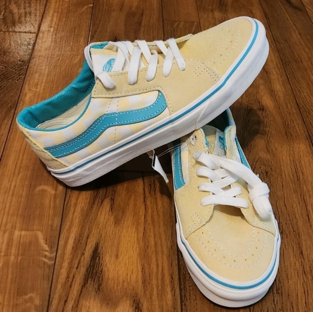 VANS SK8 Low Checkerboard Banana Cream Teal Shoes M Size 6 W Size 7.5Brand New - Picture 3 of 7
